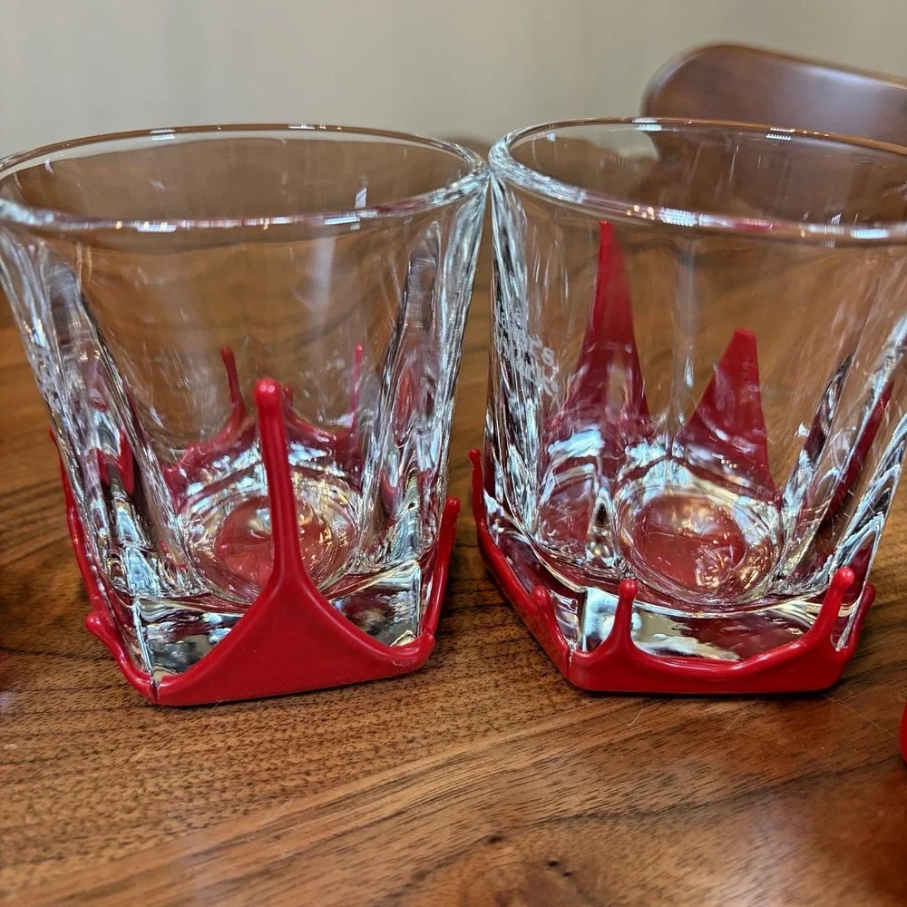 5 Maker's Mark Etched Dipped Red Wax Lowball Glasses Whiskey Barware